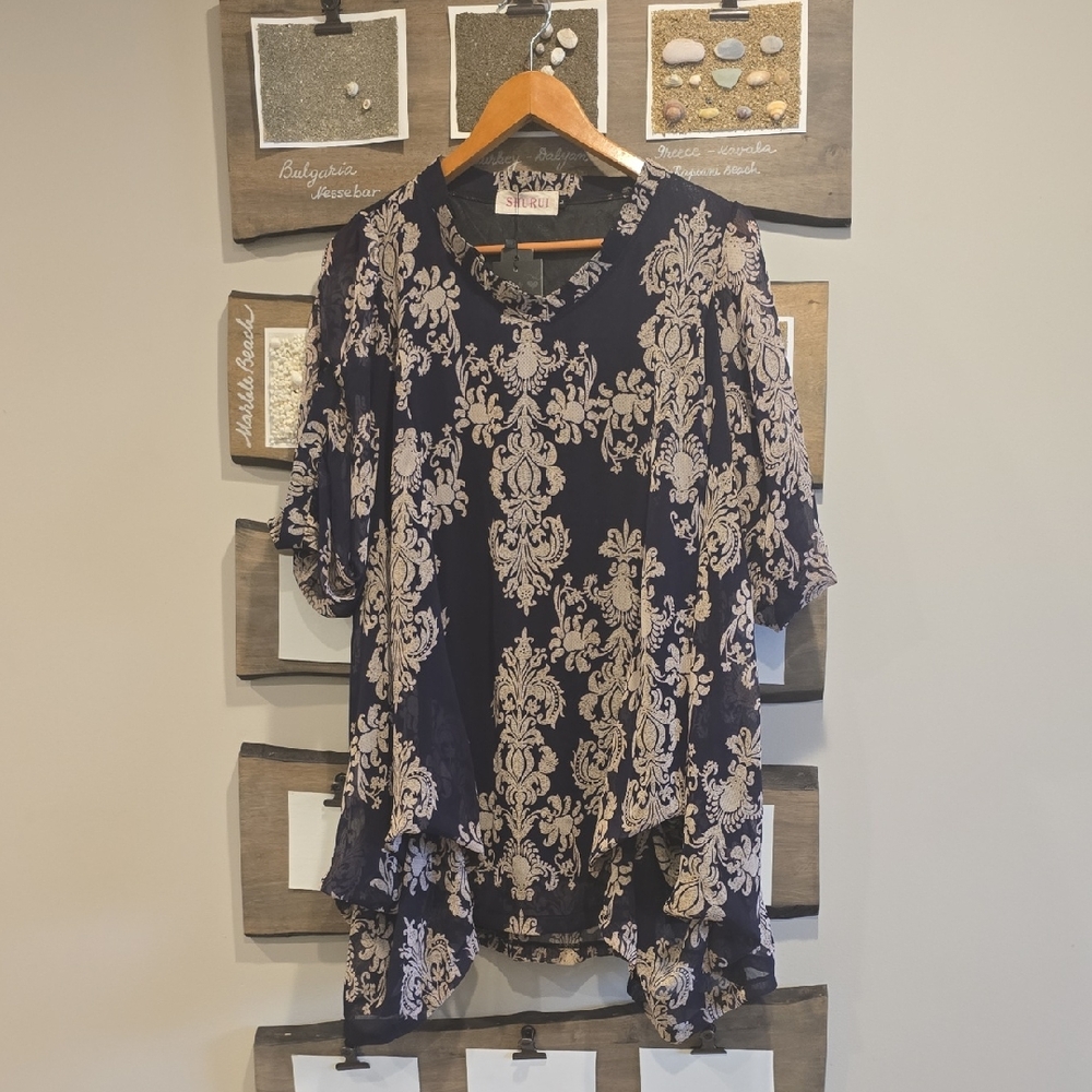 Elegant Navy and Cream Blouse